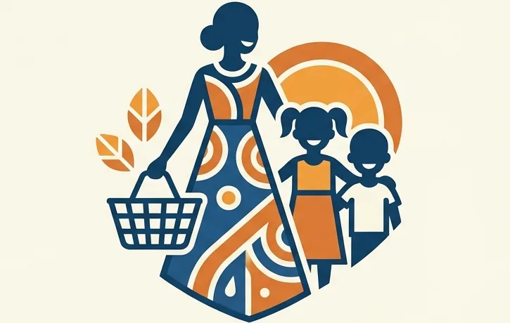 Illustration of a mother and her children, from our current logo