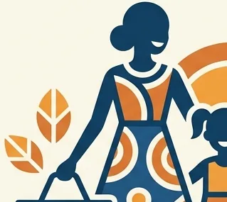 Illustration of a mother shopping, from our current logo